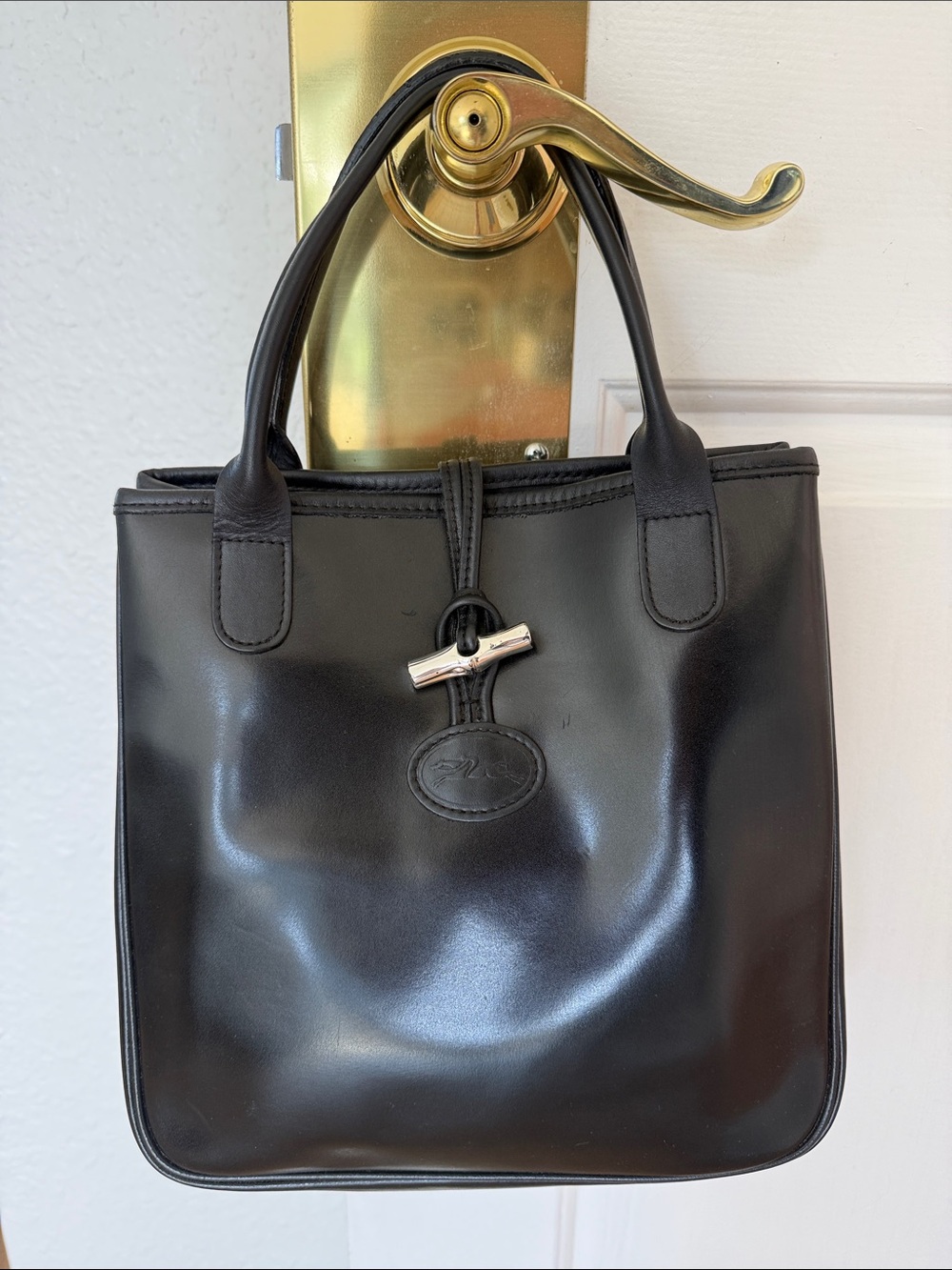 Longchamp Black Smooth Leather Roseau Tote - small model